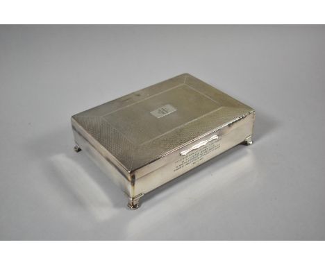 An Engine Turned Silver Plated Cigarette Box, Inscribed For the Conferment of Knighthood to Sir George Hamer CBE, March 1955 