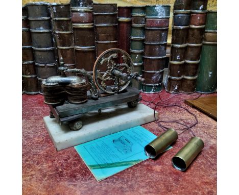 A late Victorian Magneto-Electric Machine for nervous diseases,&nbsp; marble plinth base with entwined serpent wheel, once tu