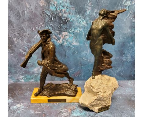 Joseph Bofill, a resin bronze,&nbsp; Woman in the Wind, 32cm high;&nbsp; another, Edwin Russell, Minute Man (2) 