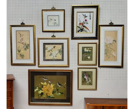 Oriental works of art including two small original Chinese gouache studies of exotic birds amongst flowers, seal marked; othe