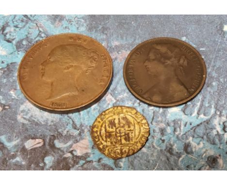 A Victoria 1858 Copper Penny. Young head left, VICTORIA DEI GRATIA, date below. R. Britannia seated right;&nbsp;Victoria (183