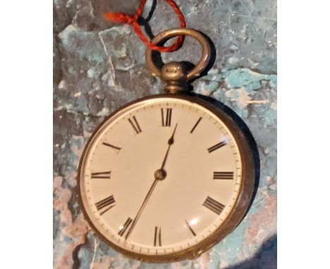 A Victorian silver open faced pocket watch, Roman numerals, the back engraved and chased, Birmingham 1882 