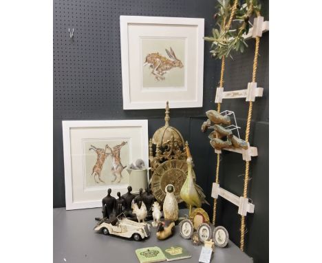 Nicole Fenwick, by and after, Boxing Hares, limited edition coloured print, 22/295, 27cm x 25cm;&nbsp; another, Running Hare,