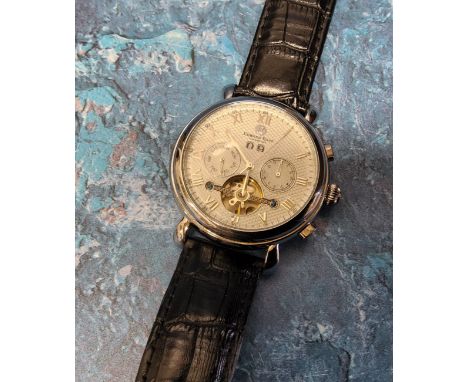 An Edward East oversized gentleman's silver plated 100m wristwatch, automatic movement, white textured dial, silver Roman num