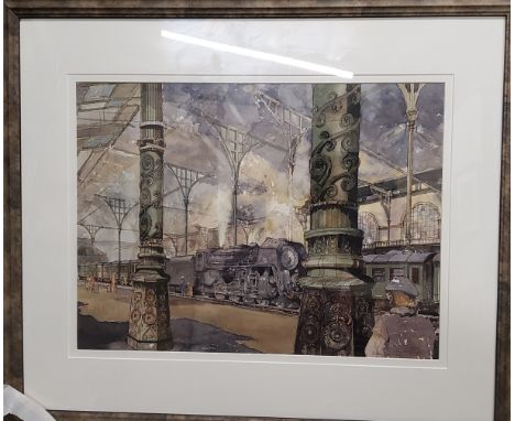 Nigel Priddey, 20th century, Steam Engine at the Station, signed, watercolour, 41cm x 55cm 
