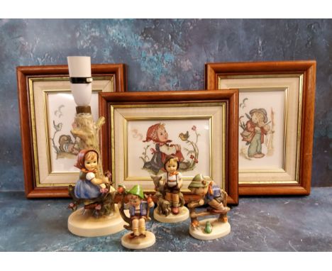 A Goebel figural lamp., by M J Hummell, Apple Tree Girl, 22cm high, printed mark;&nbsp; other figures;&nbsp; three tapestries
