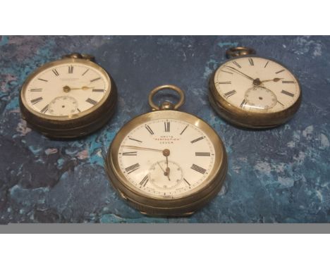 A late Victorian siler open faced pocket watch, the movement signed A Holleyhead, Sheffield no.159334, signed white enamel di