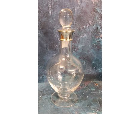 A silver mounted clear glass globular decanter and stopper, 30cm high, London 1998 