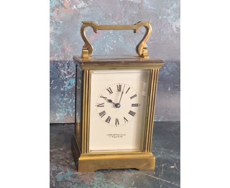 A 20th century Garrard &amp; Co Ltd brass carriage clock, Roman numerals, bevel glass, 12.5cm high 