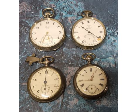 A continental silver mid sized pocket watch, Remontoir 10 Rubis movement, white enamel dial, Roman numerals, subsidiary secon