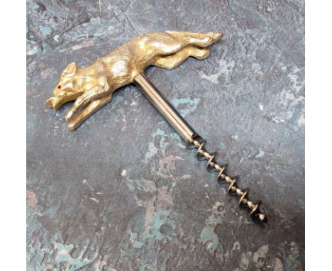 A mid century corkscrew, the silver handle in the form of a fox, the eyes set with red stones, J B Chatterley &amp; Sons Ltd,