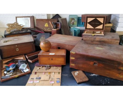 Boxes and Objects - Victorian and later boxes, includign string box, tea caddy, writing boxes, needlework, etc 