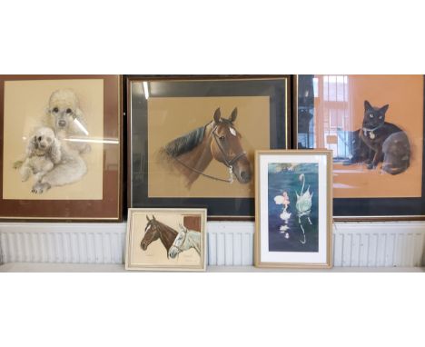 Pollyanna Pickering (1942 - 2018) Black Cats, signed, dated 76, mixed medium, 48cm x 41cm;&nbsp; others, Poodles, 48cm x 41cm