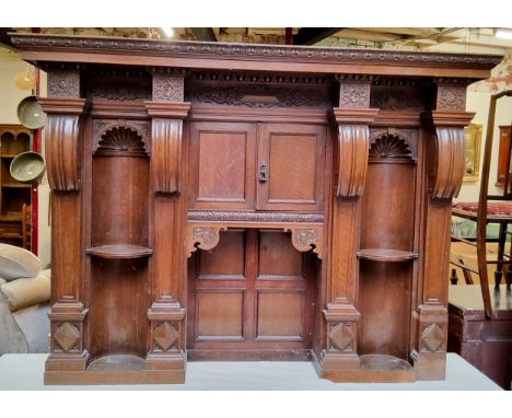 A late Victorian country house oak buffet section or over mantel clock.1900 