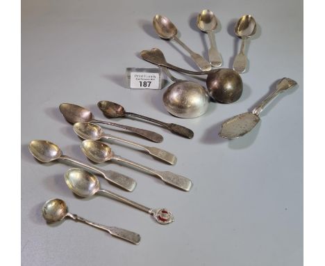 Box of silver flatware: ladles, spoons etc. 11.7 troy oz approx. (B.P. 21% + VAT)  Some wear, surface scratches to all.  Ladl