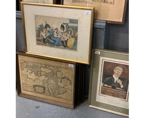 After Sallon, portrait of the Right Honourable Lord Denning in the style of Spy, with personalised dedication signed Tom Denn