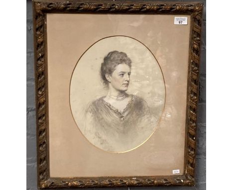 British School (19th century), portrait of a gracious lady, signed dated 1890.  Pencil and watercolour.  36x29cm approx. oval