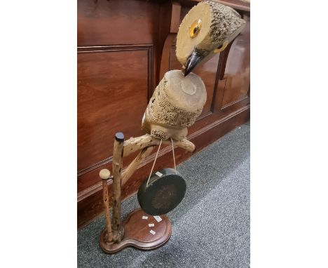 Unusual novelty dinner gong in the form of an owl on a branch with striker. 80cm high approx. (B.P. 21% + VAT)  There are no 