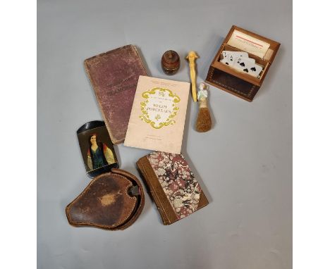 Small rebound in leather with marble boards 18th/19th century volume 'Swansea Guide', a small inlaid box for playing cards (C