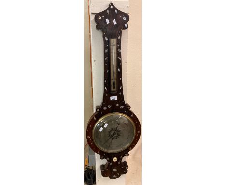 19th century rosewood and mother of pearl banjo barometer.  (B.P. 21% + VAT) 