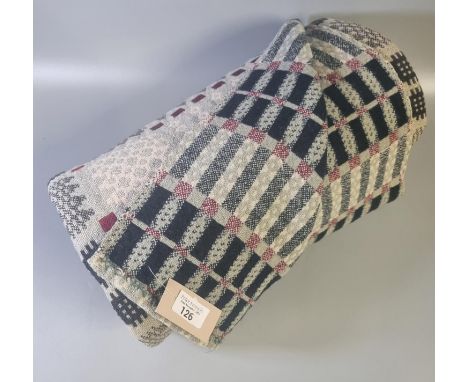 Vintage woollen Welsh tapestry blanket in traditional Caernarvon design on a pale blue/green ground. (B.P. 21% + VAT)Dimensio