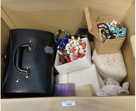 Collection of various costume jewellery and jewellery boxes, necklaces, Celtic design bangle and a silver bangle, brooches, e