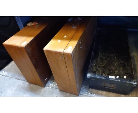Two teak storage/travelling cases, with RAF paper labels for Brize, Norton England together, with a vintage painted artisans 