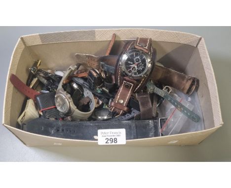 Shoe box of assorted watches and watch parts to include: Swatch, Zeon, Ben Sherman, pocket watch parts etc.   (B.P. 21% + VAT