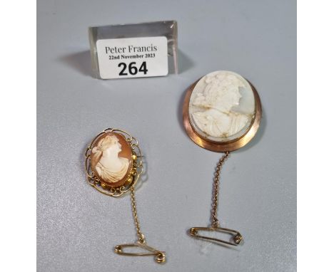 Two gold mounted portrait cameo brooches.  (2)   (B.P. 21% + VAT) 