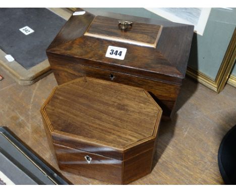         A 19th Century Sarcophagus Tea Caddy, Together With A Further Wooden Box        