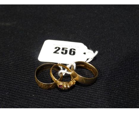       Two 9ct Gold Wedding Bands, Together With A 15ct Gold Pearl & Amethyst Ring, 9grm All In                              