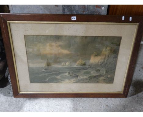         A Victorian Coloured Costal View Lithograph Within An Oak Frame                 
