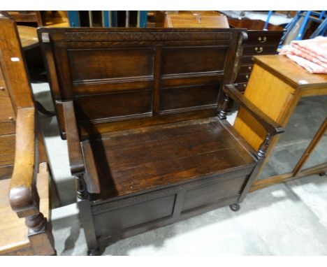         An Early 20th Century Polished Oak Box Seat Monks Bench                         