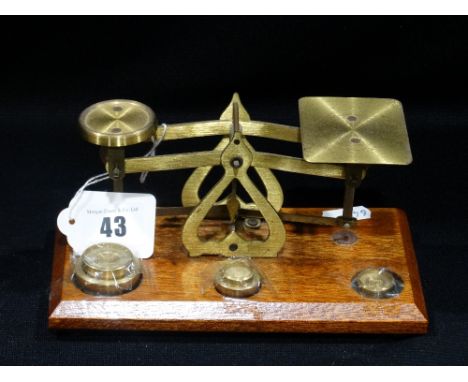         A Mahogany Based Brass Postal Scale & Weights                                   