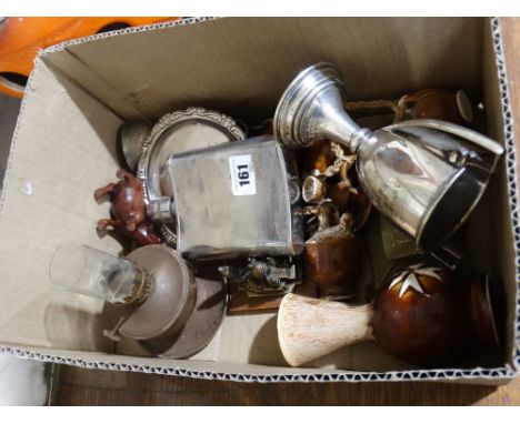         A Box Of Collectables, To Include A Plated Hip Flask                            