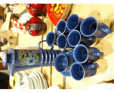         A Quantity Of Carltonware Blue Ground Floral Decorated Retro Coffee Ware        