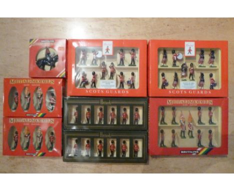 Britains Metal Models, Harrods Scots Guards etc. Hamleys Scots Guards bugle and pipe bands, sets 7207, 7218, 7219, 7226, 7227