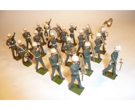 Britains from set 2117, U.S. Army Band in steel helmets to make a twenty-one piece band (G, one side drumstick missing, some 