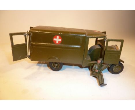 Britains set 1512, Army Motor Ambulance square nose, khaki finish, black treaded tyres (VG, driver recast) 1946 (2)
