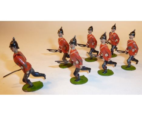 Britains set 96, York and Lancaster Regiment SECOND VERSION, running in full dress, pigeon chested, with officer (G-F, one ma