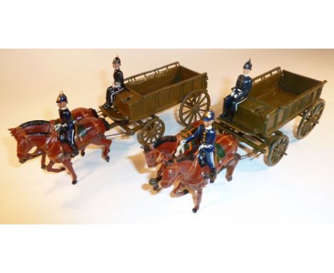 Britains from set 146, Royal Army Service Corps in full dress two light harness two horse supply wagons each with one glued i
