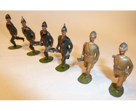 Britains King's Royal Rifle Corps and York and Lancaster Regiment RARE FIRST VERSIONS from sets 98 and 96, four KRRC with spi