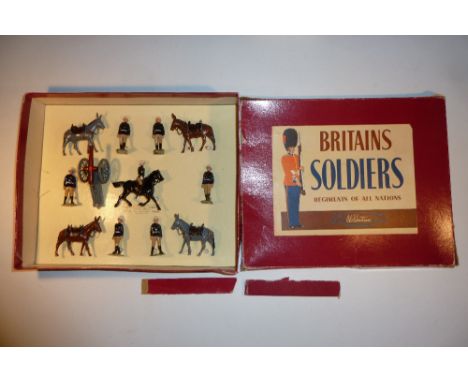  * Britains set 28, Mountain Artillery in original ROAN box (E, two pieces of ammunition missing, box F, lid edges damaged) 1