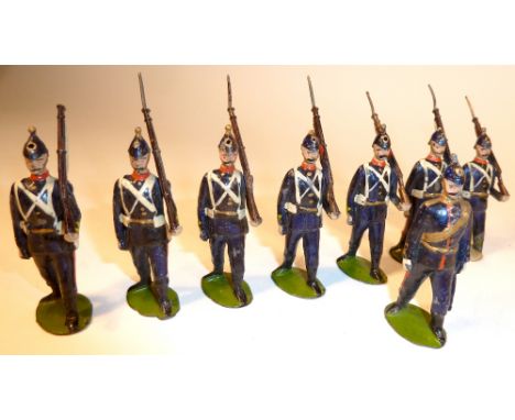 Britains set 35, Royal Marine Artillery FIRST VERSION, valise packs, marching at the slope, metallic finish to rifles, with b