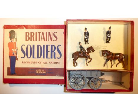 Britains set 146, Royal Army Service Corps Wagon with two horse team and two seated men in original ROAN box (VG, box G, some