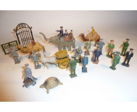 British made mostly hollowcast Zoo Animal Rides and larger Animals, with Keepers, Civilians, Zoo Gate, Turnstile, RARE Coster