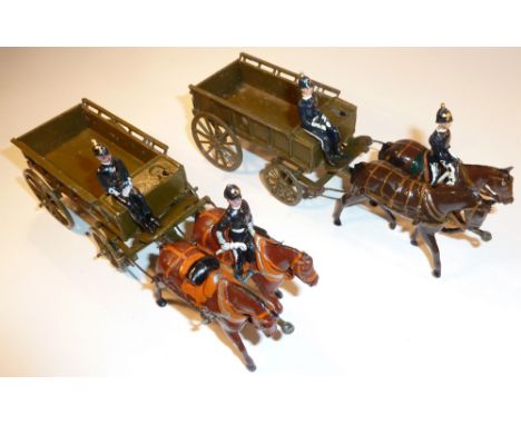 Britains from set 146, Royal Army Service Corps in full dress one collar harness and one light harness two horse supply wagon