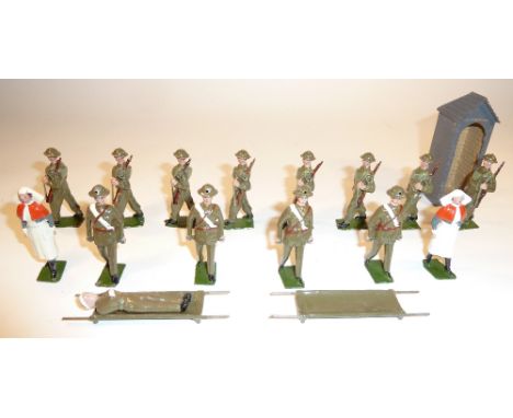  * Britains set 1723, Royal Army Medical Corps RARE FIRST VERSION, stretcher parties in service dress (VG, one stretcher bear