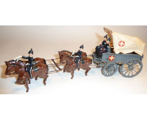 Britains set 144, Royal Army Medical Corps Ambulance Wagon with two seated men (VG, some scratching of horse flanks at trace 