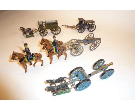German solidcast and other Guns, Soldiers etc. various scales with some spare parts (F-P, many damaged) (44)